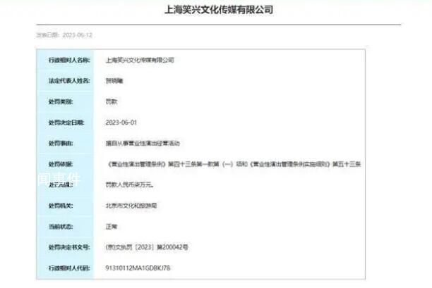 笑果旗下公司擅自演出被罚 具体什么情况