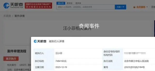 汪小菲被强制执行748万 执行法院为北京市第三中级人民法院