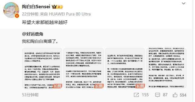 陶白白官宣离婚