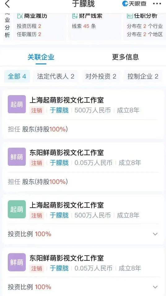 于朦胧名下所有持股公司已注销