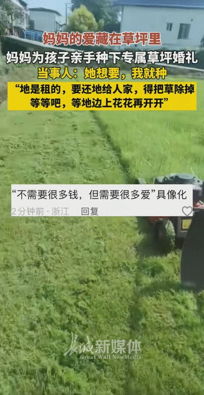 妈妈为女儿亲手种下专属草坪举办婚礼 爱的具象化礼物