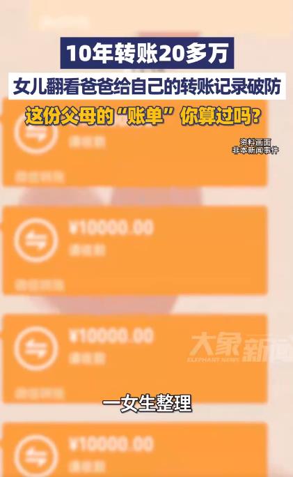 女儿翻看爸爸给自己的转账记录破防