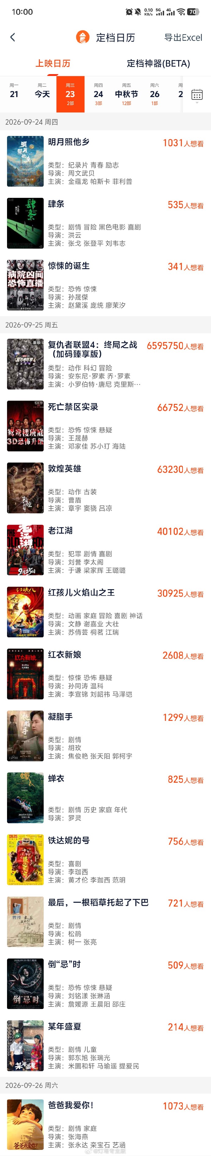 《复联4》等16部影片定档中秋档